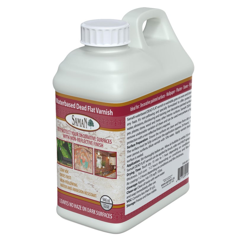 SamaN Waterbased Dead Flat Varnish SAM-801 â€“ Protects Decorative Surfaces (946 ml â€“ 32 oz) - Image 1